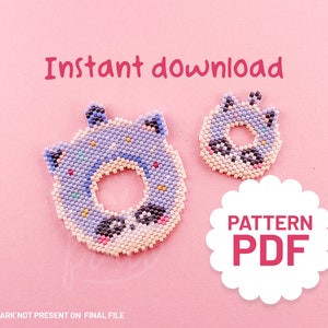 Peut inclure: Un modèle de téléchargement numérique pour un beignet perlé avec un visage de raton laveur mignon. Le beignet est bleu clair avec un glaçage blanc et des pépites colorées. Le modèle est disponible en téléchargement PDF.