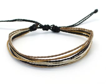 Wax cord multi string bracelet, beach waterproof string bracelet, multistrand friendship bracelet, teen stacking bracelet black brown ochre