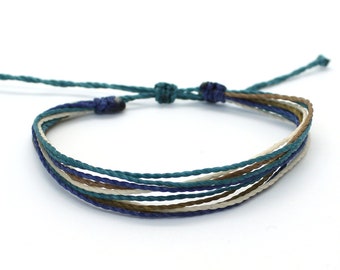 Blue thread multi string bracelet, waterproof string bracelet, beach multistrand bracelet, multicolored teen stacking bracelet wax cord