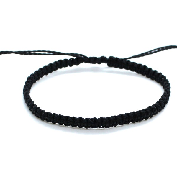 Black string bracelet macrame, wax cord friendship bracelet simple, thin minimalist bracelet handwoven, minimal stacking bracelet men