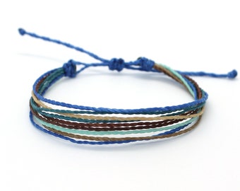 Wax cord multi string bracelet, beach waterproof string bracelet, multistrand friendship bracelet, multicolored teen stacking bracelet blue