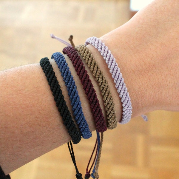 Bracelet fil ciré fin 1 couleur, bracelet homme résistant a l'eau, bracelet cordon nœuds ajustable, bracelet macrame mince fait main