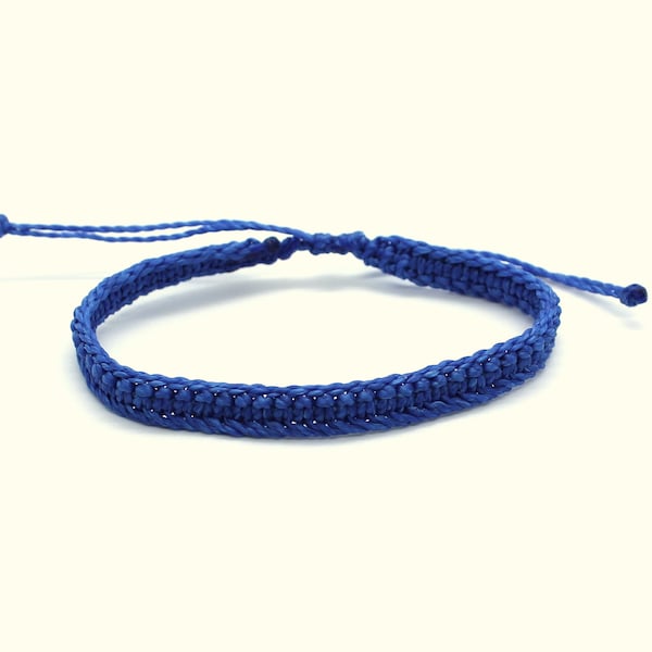 Blue surfer bracelet macrame, mens woven bracelet simple, braided blue friendship bracelet cord, stacking wax thread bracelet boyfriend gift