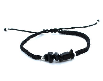 Pulsera obsidiana negra macramé, pulsera piedra semi-preciosa, pulsera mujer chips piedra ajustable, bisutería piedra nacimiento sagitario