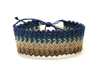 Wide aztec bracelet woven, tribal men cuff bracelet inca knots, knotted large micro macrame wristband, hippie macrame bracelet for him