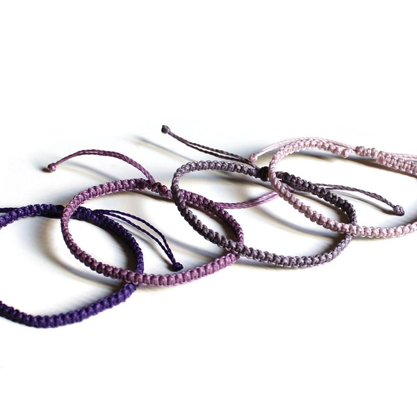 Purple simple string bracelet macrame, wax cord stacking friendship bracelet, thin minimalist bracelet waterproof