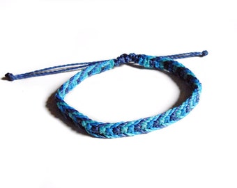 Blue waterproof surfer bracelet, woven macrame friendship bracelet, chevron bracelet for man or woman, knotted thread beach bracelet