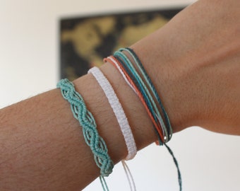 Set von 2 Schnur Armband für Frau, Sommer Teen Armbänder geknüpft, blau Surfer Faden Armband-Set, wasserfest Strand Schmuck