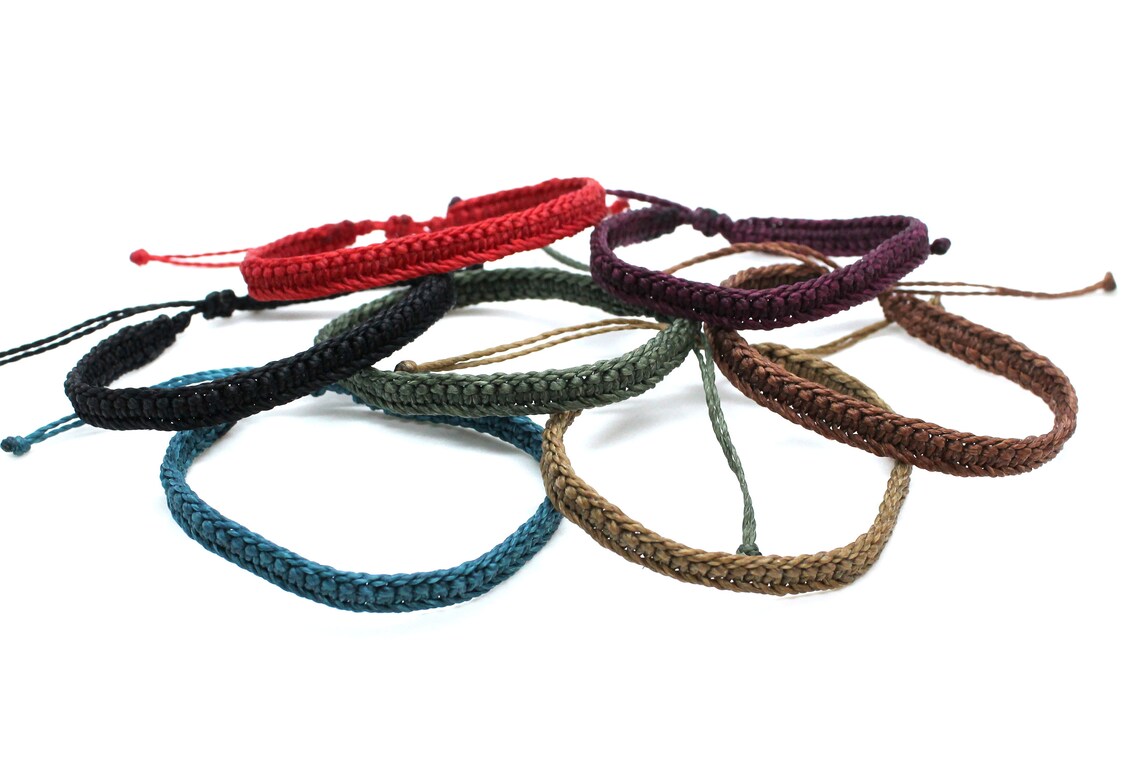 Black String Bracelet Macrame Wax Cord Friendship Bracelet Etsy