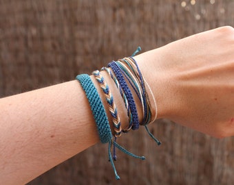 5er Gewachst Schnur Armband-Set für Mann, Sommer Männer Armbänder geknüpft, blau Surf Faden Armband-Set, wasserfest Garn Armbänder Stapel