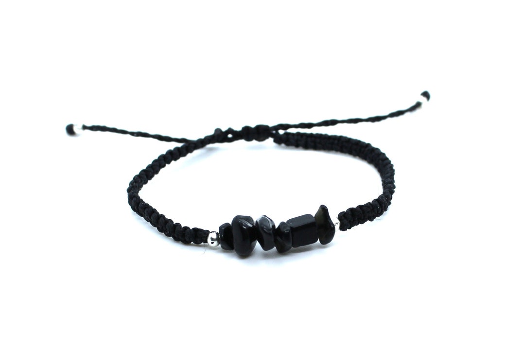 Black Obsidian Bracelet Cord Boho Women Crystal Bracelet - Etsy