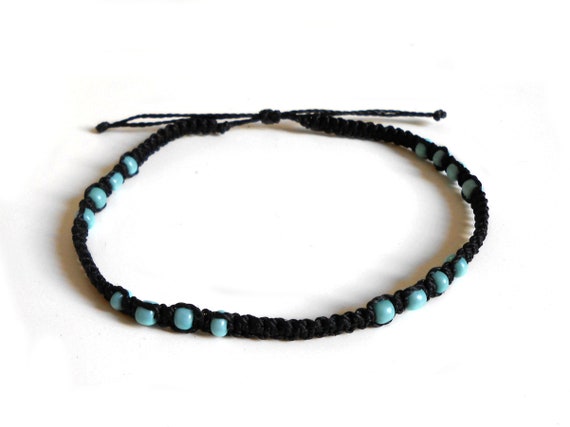 Bohemian ankle bracelet for women beachy blue beaded macrame | Etsy