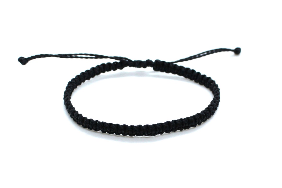 Black String Bracelet Macrame, Wax Cord Friendship Bracelet Simple, Thin Minimalist Bracelet