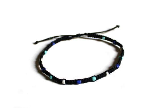 cuentas hombre tobillera macramé negra mujer - Etsy España