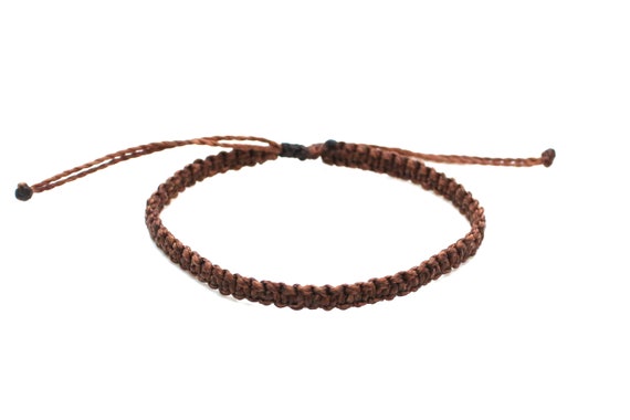 Handwoven Brown String Bracelet Knotted, Mens Thin Bracelet Stackable,  Adjustable Macrame Bracelet Cord, Simple Thread Bracelet Waterproof 