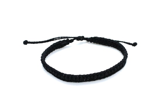Black String Bracelet Macrame Wax Cord Friendship Bracelet | Etsy