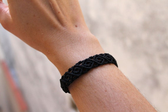 Bracelet Cuir Torsadé et fil acier pour homme Noir