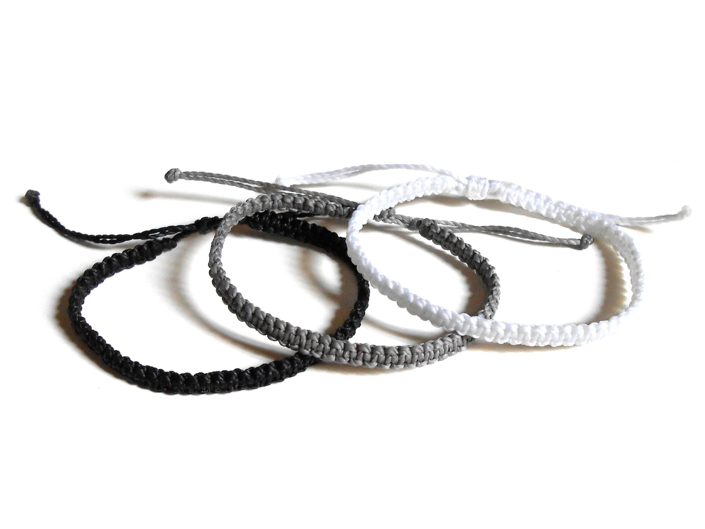 Black Bracelet, String Bracelet Men, Woven Friendship Bracelet Thin,  Stackable Bracelet Thread, Cord Bracelet, Waterproof Bracelet White 