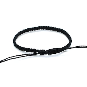 Black String Bracelet Macrame, Wax Cord Friendship Bracelet Simple ...