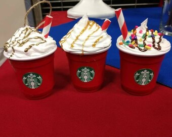Coffee ornament,hot chocolate ornament,latte ornament, caramel ornament, drink ornament, red cup ornament,red cup,Christmas,whipped cream