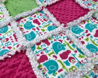 Baby Rag Quilt, Animal Rag Quilt,  Animal baby Quilt, Animal baby blanket, Animal crib blanket, Colorful, bright, Full minky back