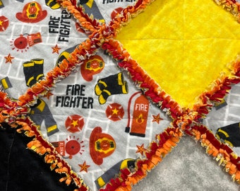 Baby Rag Quilt, Fire Fighter baby Quilt, Fire Fighter baby blanket, Fire Fighter Crib quilt, Fire Fighter lap blanket, minky rag quilt