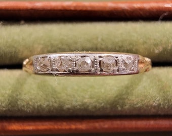 Anello nuziale in diamanti edoardiano in oro 14 carati con diamanti taglio minatore misura 4, anello da mignolo in oro piccolo e oro bianco, anello per bambini