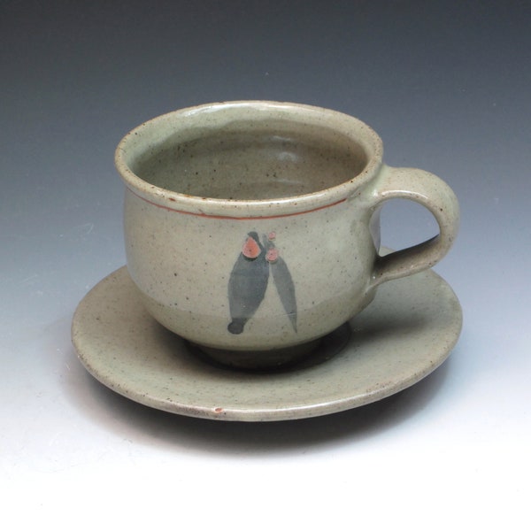 John Bedding Cross Pottery Demitasse Cup and Saucer(c), Leach Apprentice, St Ives Ceramics