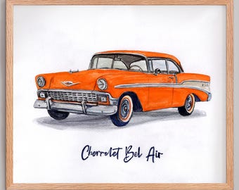 Custom Watercolor Car Portrait from Photo – Vintage Painting Gift for Him