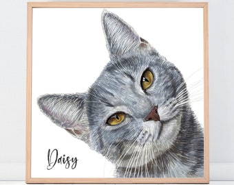 Handmade Pet Portrait - Custom Cat Art, Personalized Pet Loss Memorial Gift for Her