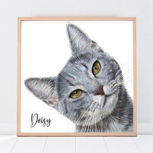 Handmade Pet Portrait - Custom Cat Art, Personalized Pet Loss Memorial Gift for Her