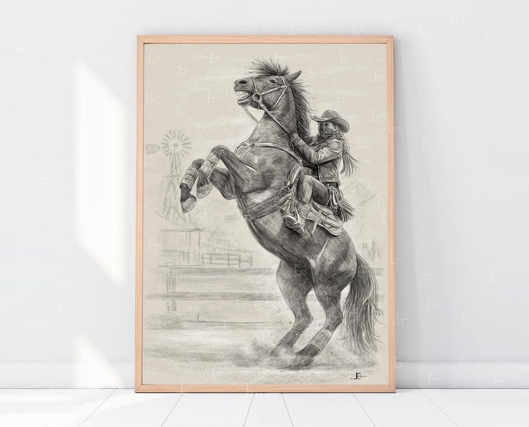 Cowgirl Horse Pencil Drawing – Western Ranch Art (digital Download ...