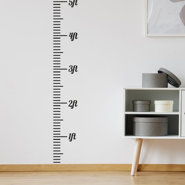 Wall sticker HEIGHT CHART 7ft Feet and Inches Matt Black Kids Childrens Measurement Bedroom Nursery Interior Design