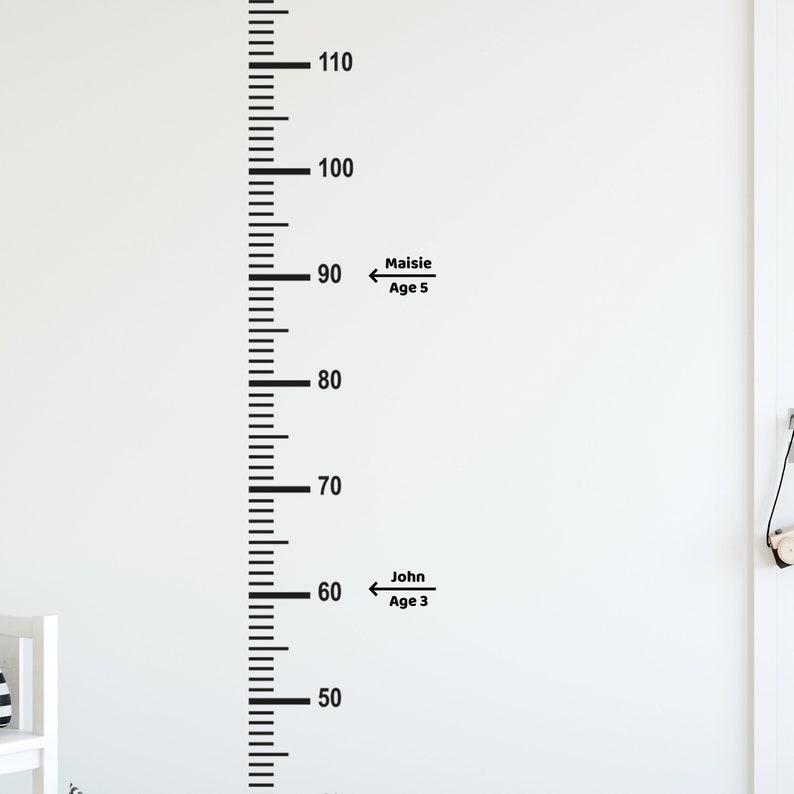 Wall sticker HEIGHT CHART 190cm Matt Black Kids Childrens Measurement Bedroom Nursery Interior Design image 1