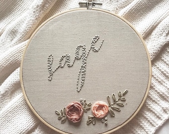 Name and flower embroidery hoop