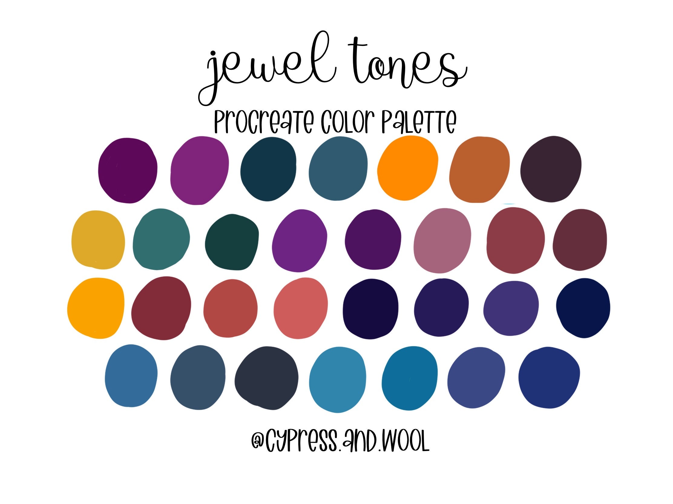 Jewel Tones Procreate Palette, 30 Colors, Color Palette, Procreate ...