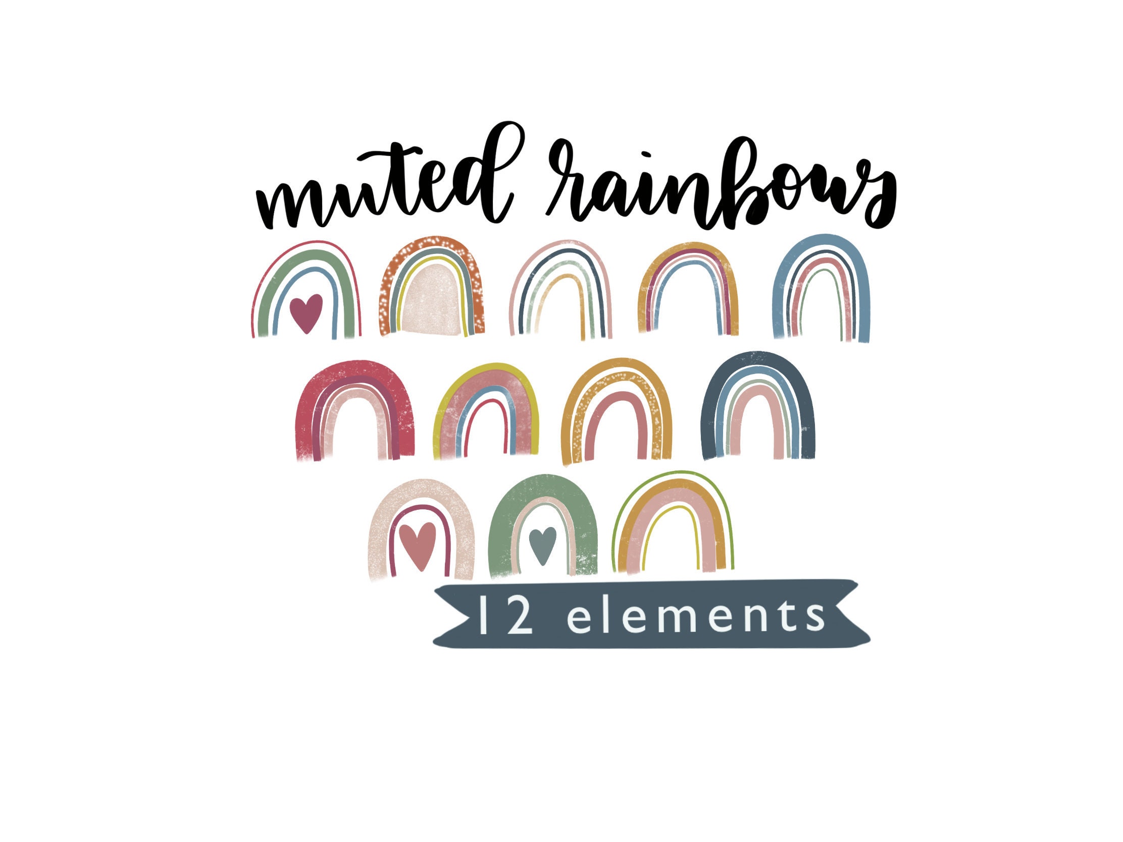 Download Rainbow Clipart Muted Rainbows Muted Tone Rainbows Hand Etsy