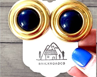 Vintage blue and gold tone stud earrings