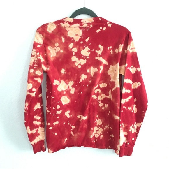 Red Reverse bleach dye long sleeve crewneck shirt | Etsy