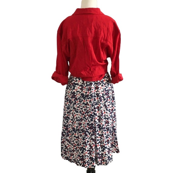 Vintage skirt pleated floral print midi skirt red… - image 4