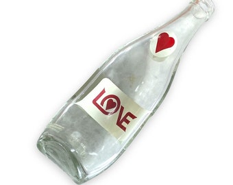 Vintage 1970s melted glass bottle LOVE