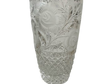 West Germany lead Crystal sawtooth edge flower vase with roses