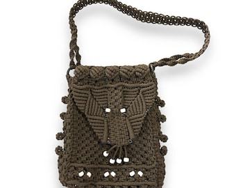Handmade vintage macrame brown purse