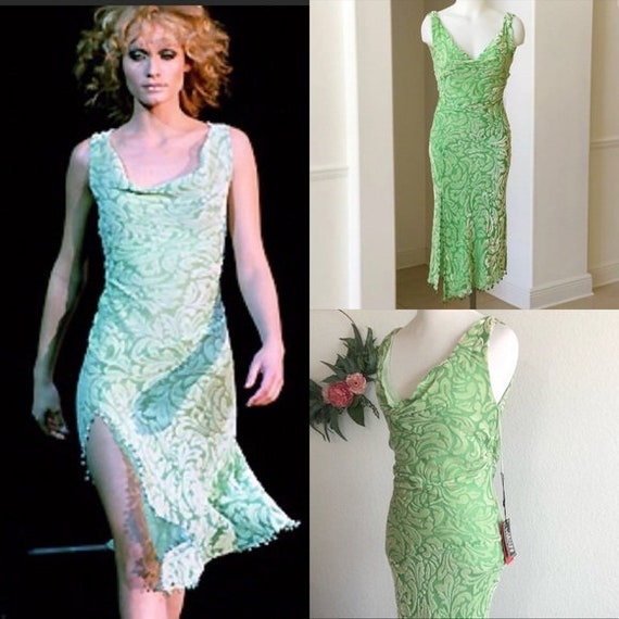 GIANNI VERSACE devoré green velvet dress vintage