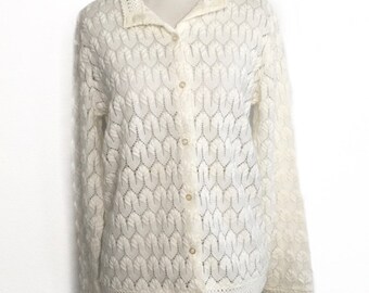 Vintage 1960s sweater ivory geometric knit sweater