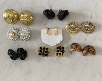 Vintage lot of 8 clip on earrings one signed Monet