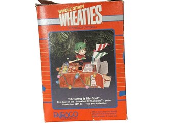 Vintage 1991 Enesco Wheaties “Christmas Is My Goal” Hockey Ornament #581550 EUC