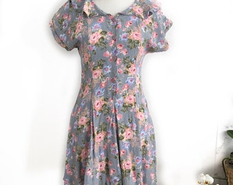 1990s pastel babydoll dress floral small blue pink