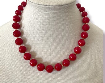 Vintage red gold beaded graduated necklace Monet