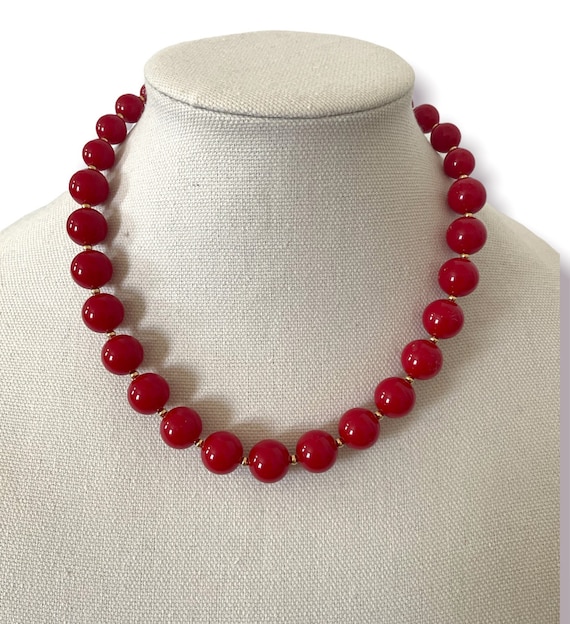 Vintage red gold beaded graduated necklace Monet - image 1